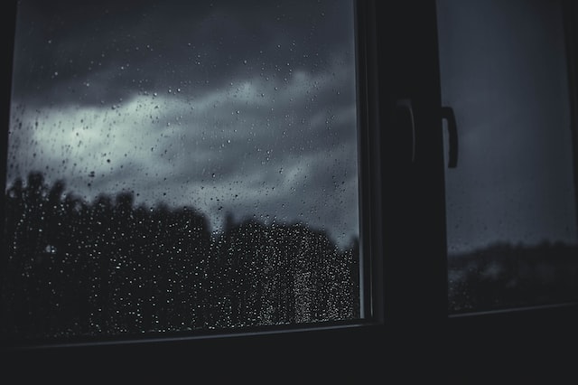 rain falling outside the window